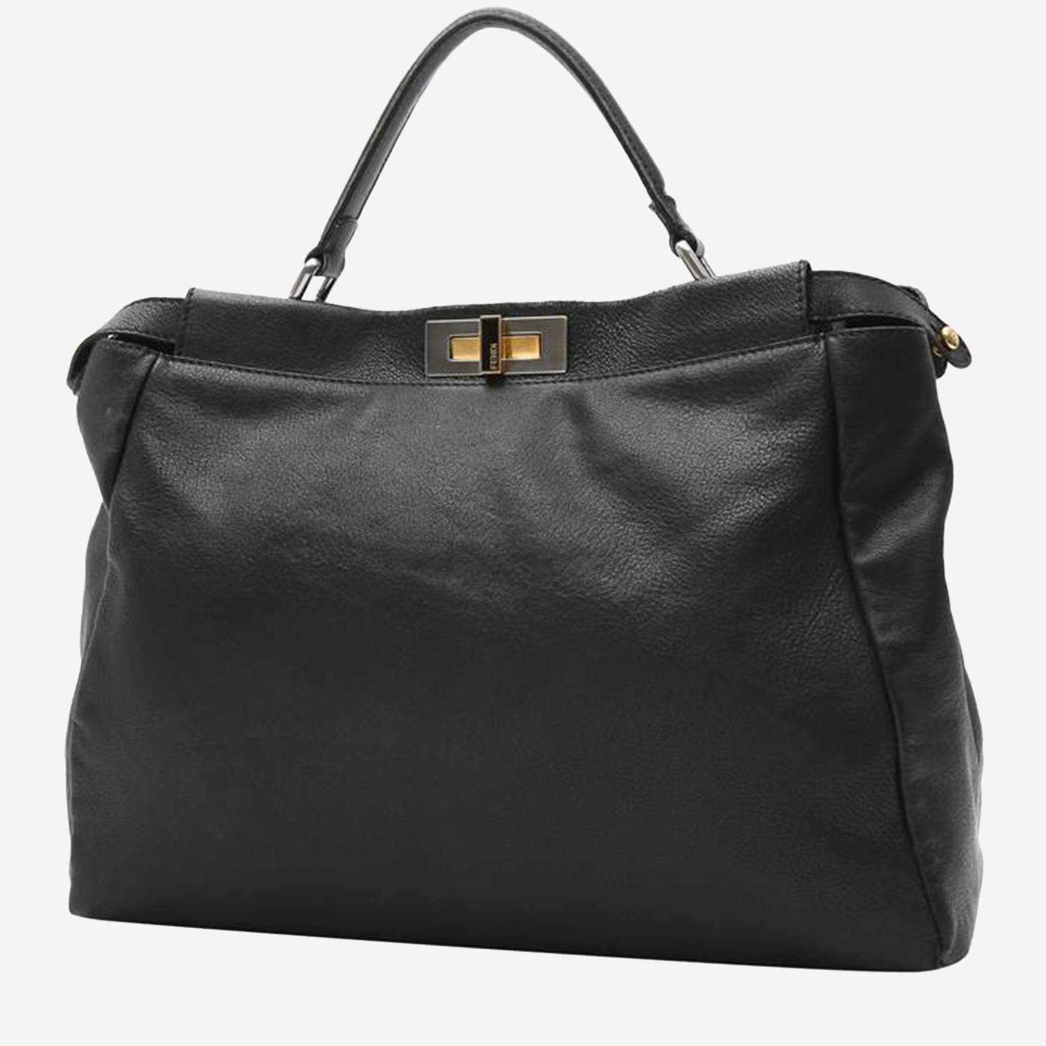 Bolso de mano Fendi  Peekaboo modelo mediano  en cuero negro