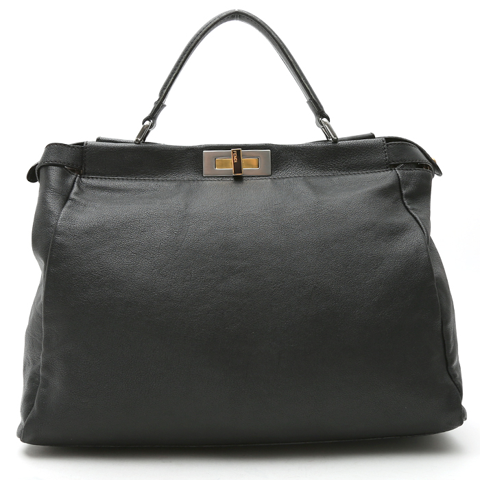 Fendi Peekaboo medium model handbag in black leather - Detail D8