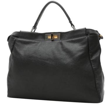 Bolso de mano Fendi  Peekaboo modelo mediano  en cuero negro