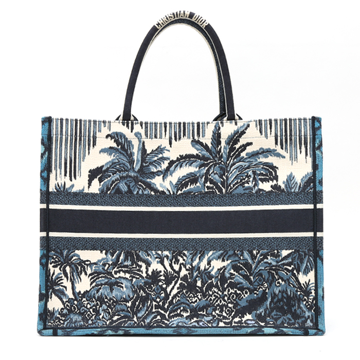 Dior  Book Tote shopping bag  in blue and beige canvas - Detail D7