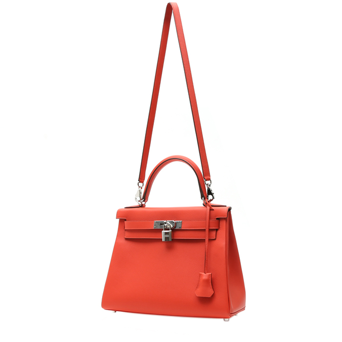 Sac à main Hermès  Kelly 28 cm en cuir Evercolor orange Capucine - Detail D2