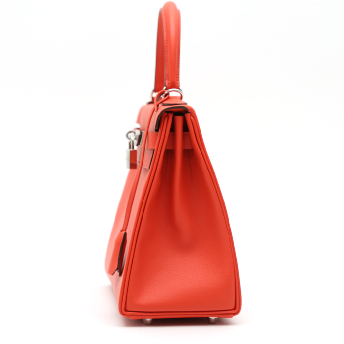 Sac à main Hermès  Kelly 28 cm en cuir Evercolor orange Capucine - Detail D6