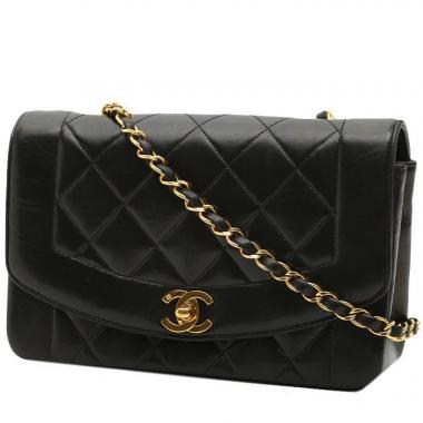 Sac bandoulière Chanel  Vintage Diana en cuir matelassé noir