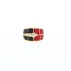 Vintage  ring in yellow gold, coral, onyx and diamonds - 360 thumbnail