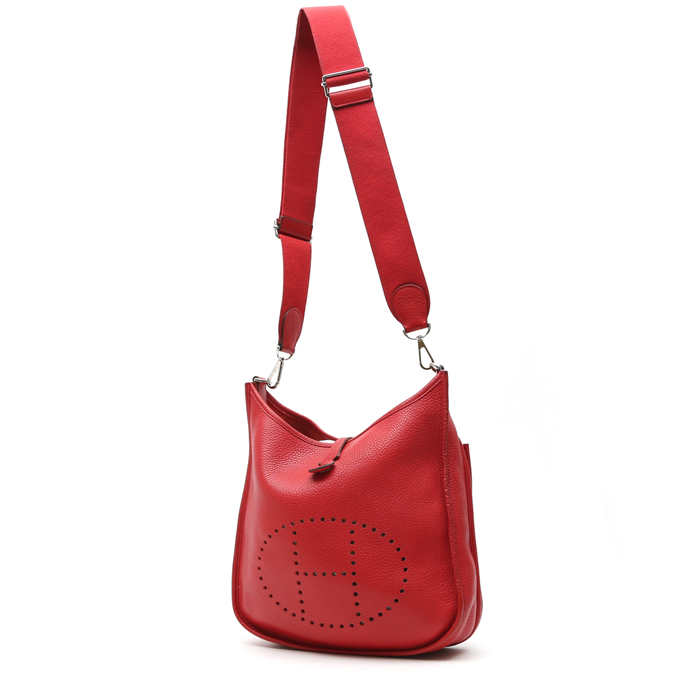 Hermès  Evelyne medium model  shoulder bag  in red togo leather - Detail D2