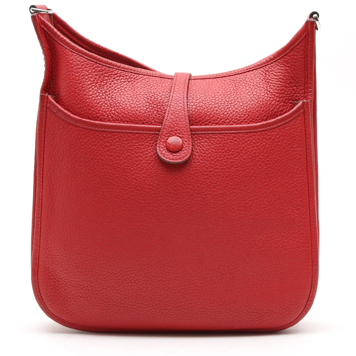 Hermès  Evelyne medium model  shoulder bag  in red togo leather - Detail D8