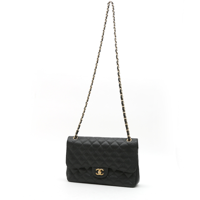 Chanel  Timeless Jumbo handbag  in black quilted grained leather - Detail D8