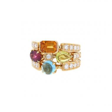 Anello mobile Bulgari Allegra modello grande in oro giallo, diamanti e pietre colorate