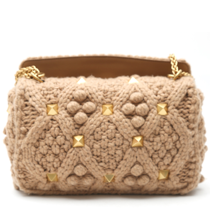 Bolso bandolera Valentino Garavani  Roman Stud en cachemire lana beige - Detail D7
