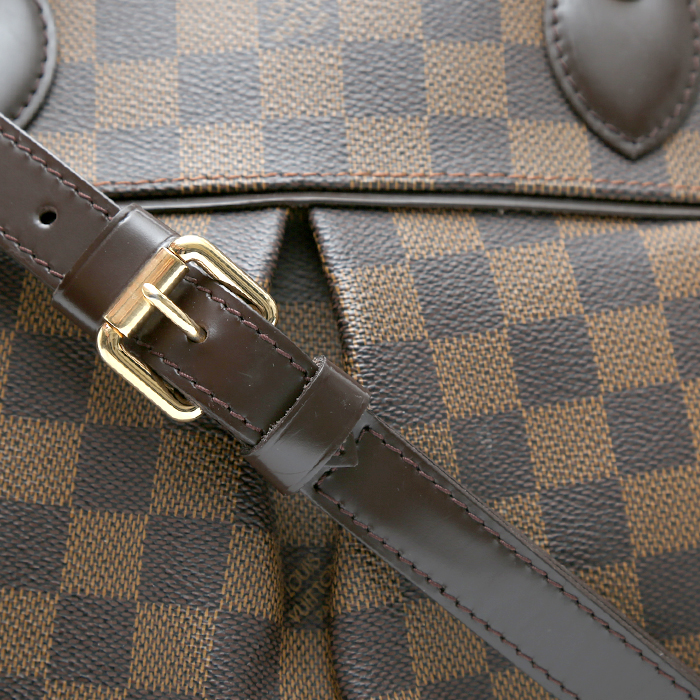 Louis Vuitton Trevi handbag in ebene damier canvas and brown leather - Detail D1