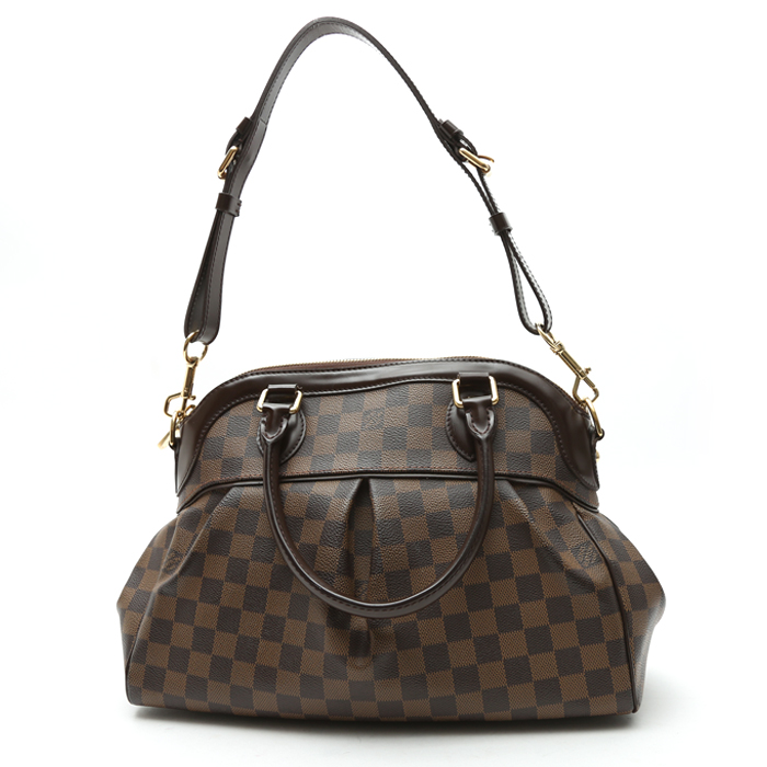 Louis Vuitton Trevi handbag in ebene damier canvas and brown leather - Detail D2
