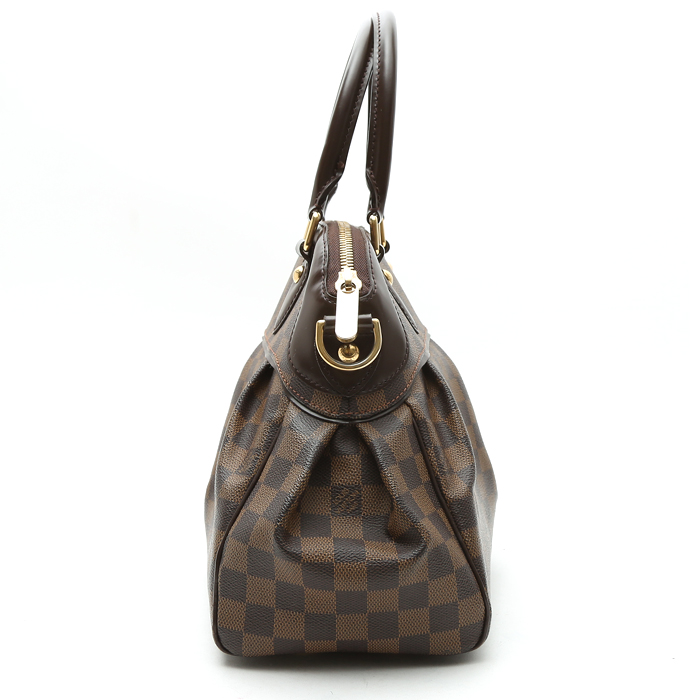 Louis Vuitton Trevi handbag in ebene damier canvas and brown leather - Detail D6