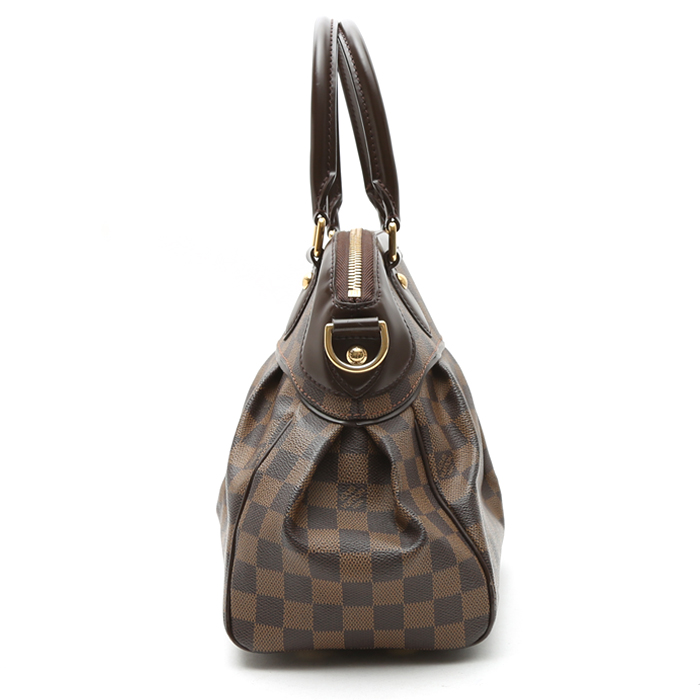 Louis Vuitton Trevi handbag in ebene damier canvas and brown leather - Detail D7