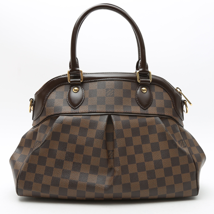 Louis Vuitton Trevi handbag in ebene damier canvas and brown leather - Detail D8