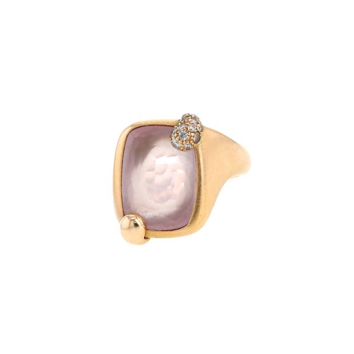 Bague Pomellato Ritratto petit modèle en or rose, quartz rose et diamants - 00pp