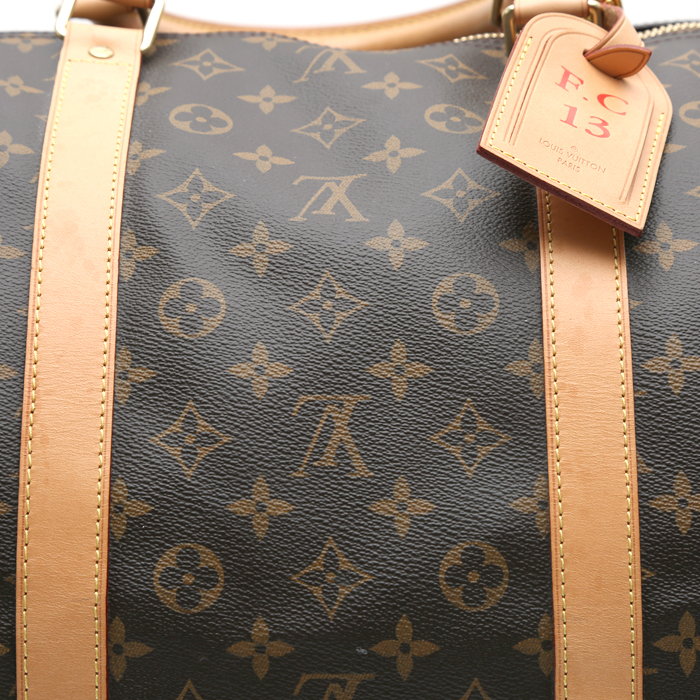 Borsa da viaggio Louis Vuitton  Keepall 60 in tela monogram marrone e pelle naturale - Detail D1