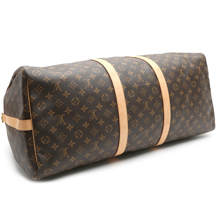 Louis Vuitton  Keepall 60 travel bag  in brown monogram canvas  and natural leather - Detail D4