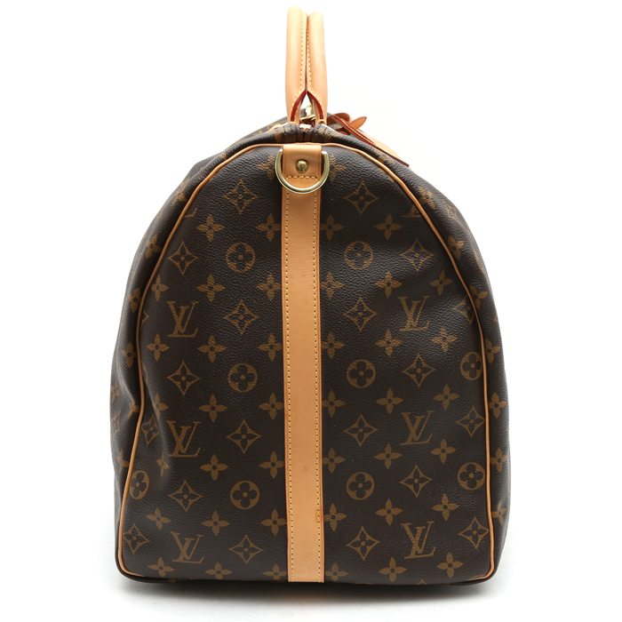 Sac de voyage Louis Vuitton  Keepall 60 en toile monogram marron et cuir naturel - Detail D5