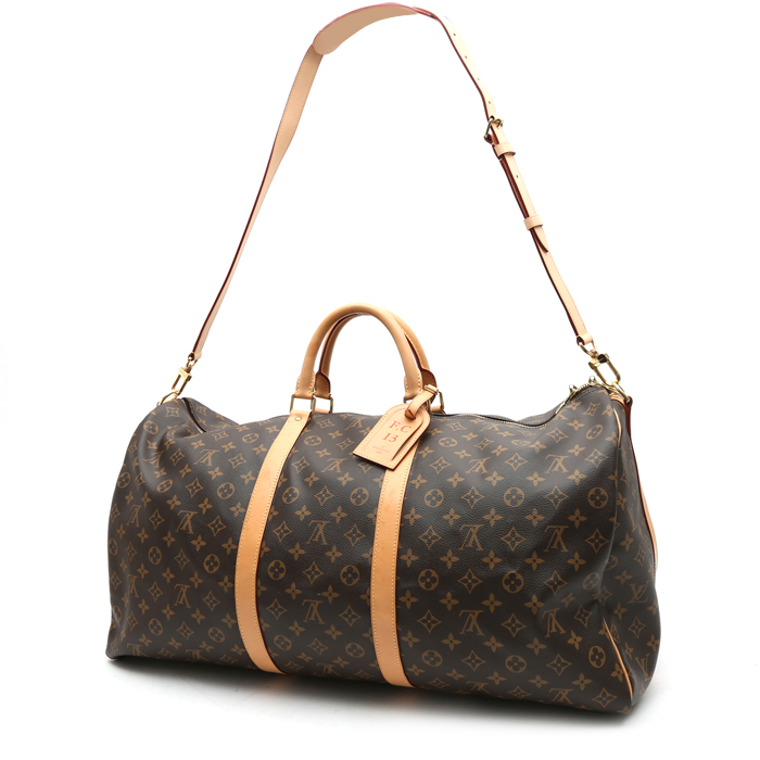 Louis Vuitton  Keepall 60 travel bag  in brown monogram canvas  and natural leather - Detail D8