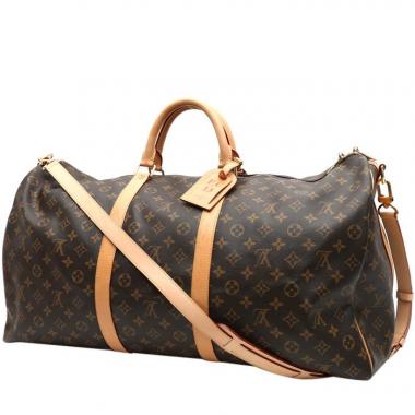 Sac de voyage Louis Vuitton  Keepall 60 en toile monogram marron et cuir naturel