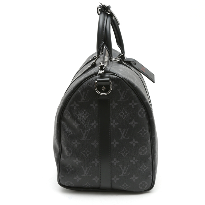 Sac de voyage Louis Vuitton  Keepall 45 en toile monogram grise Eclipse et cuir noir - Detail D5