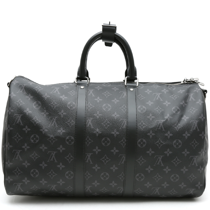 Bolsa de viaje Louis Vuitton  Keepall 45 en lona Monogram gris y cuero negro - Detail D7