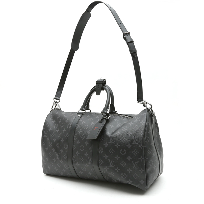 Bolsa de viaje Louis Vuitton  Keepall 45 en lona Monogram gris y cuero negro - Detail D8