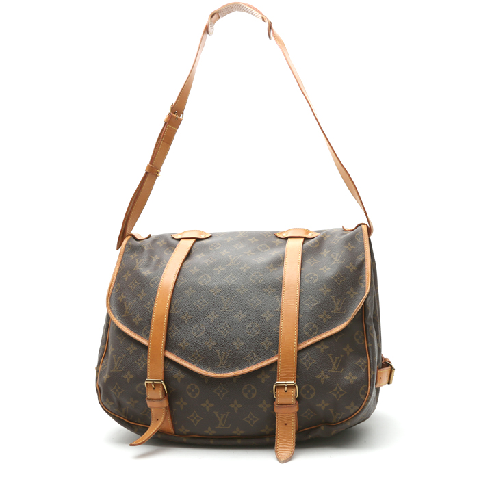 Borsa a tracolla Louis Vuitton  Saumur modello medio  in tela monogram cerata marrone e pelle naturale - Detail D2