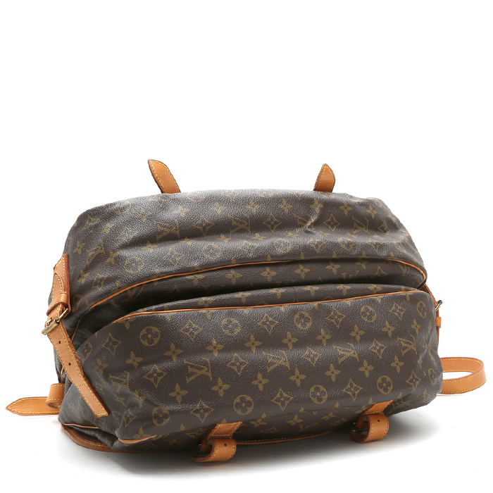 Sac bandoulière Louis Vuitton  Saumur moyen modèle  en toile monogram enduite marron et cuir naturel - Detail D5