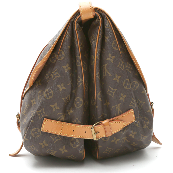 Bolso bandolera Louis Vuitton  Saumur modelo mediano  en lona Monogram revestida marrón y cuero natural - Detail D6