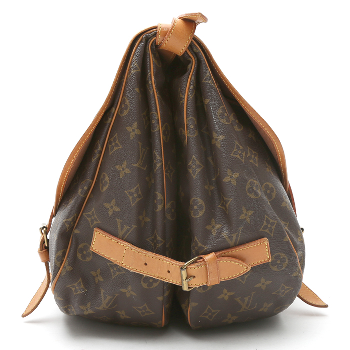 Sac bandoulière Louis Vuitton  Saumur moyen modèle  en toile monogram enduite marron et cuir naturel - Detail D7