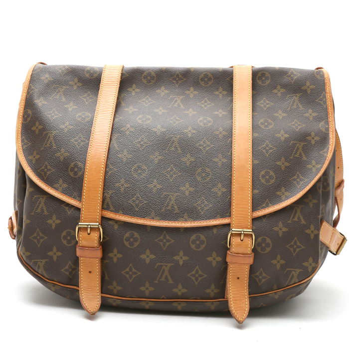 Louis Vuitton  Saumur medium model  shoulder bag  in brown monogram canvas  and natural leather - Detail D8