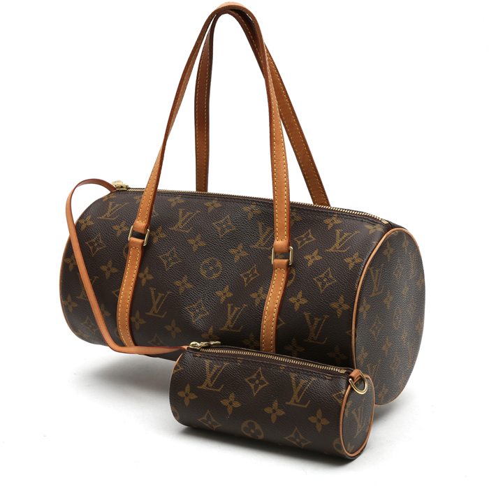 Bolso de mano Louis Vuitton  Papillon en lona Monogram marrón y cuero natural - Detail D8