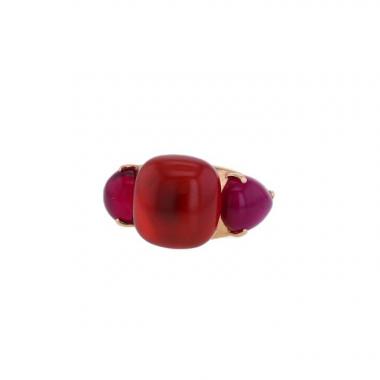 Anello Pomellato Rouge Passion in oro rosa 9k, rubino sintetico e zaffiri