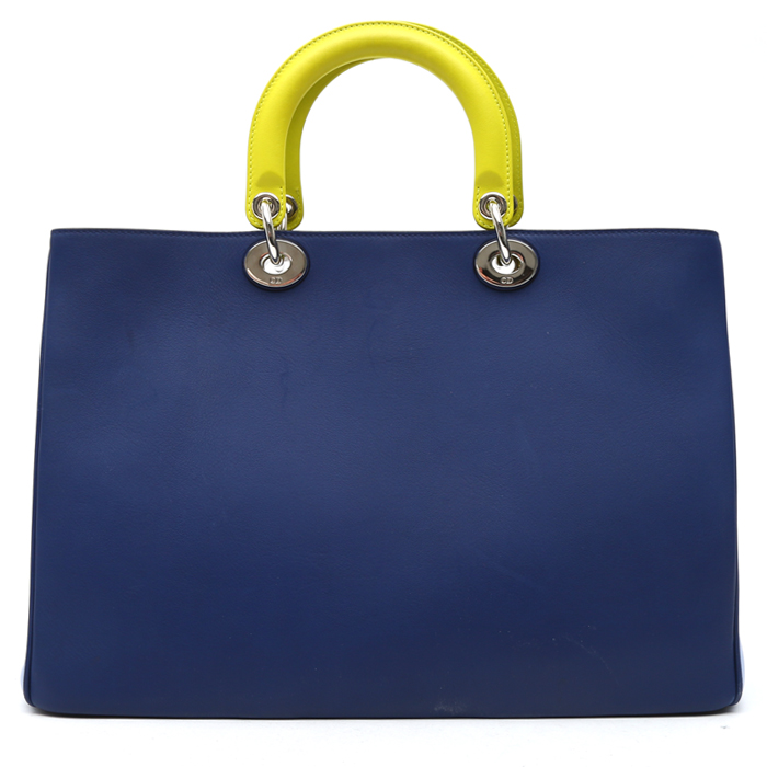 Sac à main Dior  Diorissimo en cuir bleu-marine bleu-ciel et jaune - Detail D7