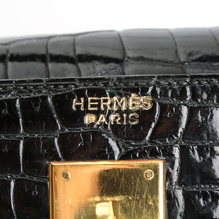 Sac à main Hermès  Kelly 35 cm en crocodile porosus noir - Detail D4