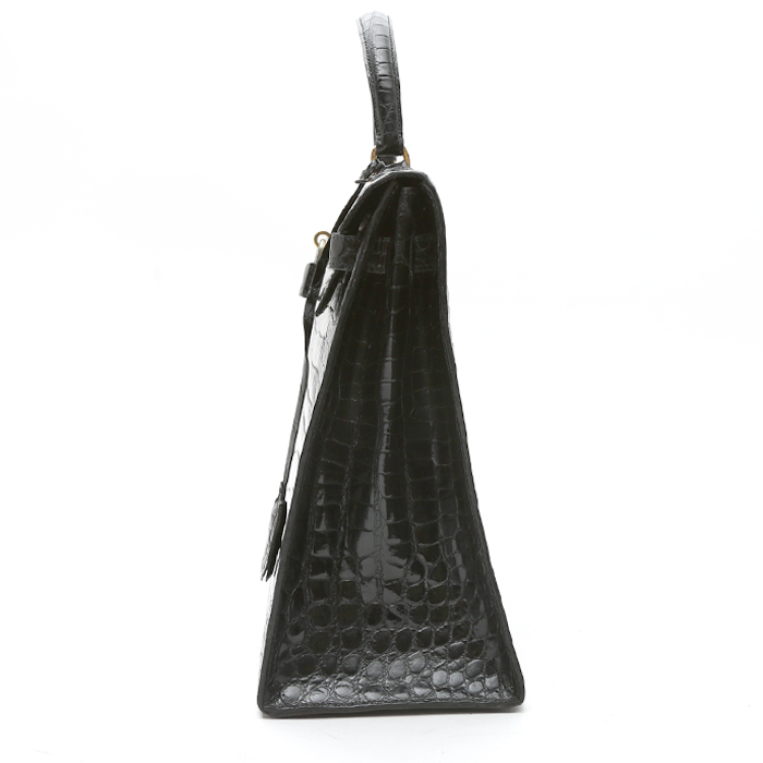 Sac à main Hermès  Kelly 35 cm en crocodile porosus noir - Detail D6
