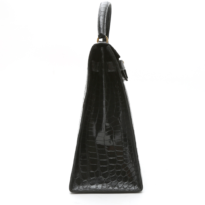Sac à main Hermès  Kelly 35 cm en crocodile porosus noir - Detail D7