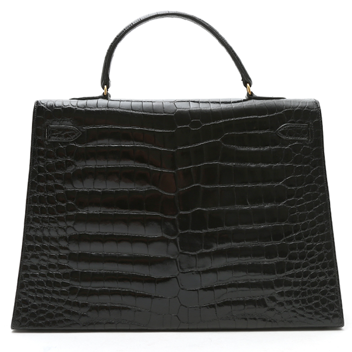 Borsa Hermès  Kelly 35 cm in coccodrillo marino nero - Detail D8