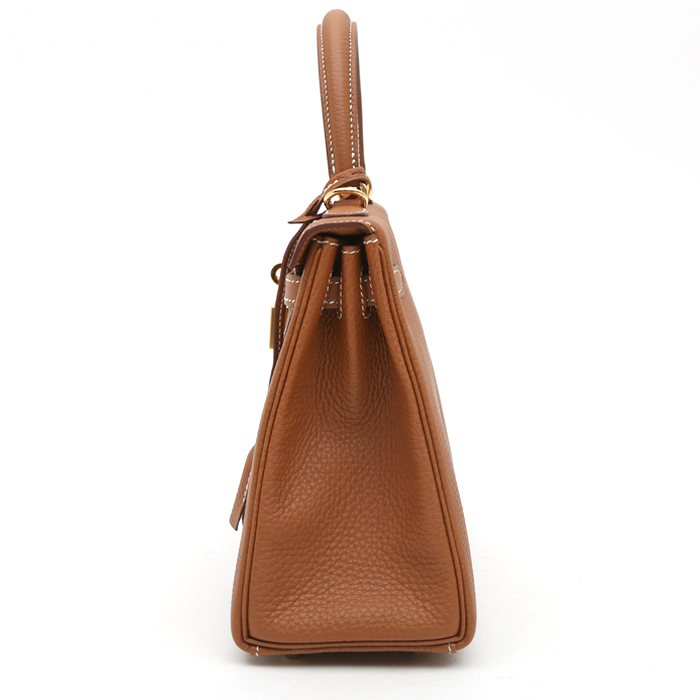 Bolso de mano Hermès  Kelly 25 cm en cuero togo color oro - Detail D6
