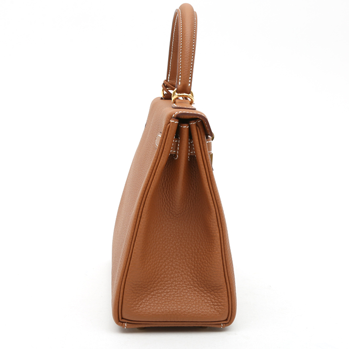 Bolso de mano Hermès  Kelly 25 cm en cuero togo color oro - Detail D7