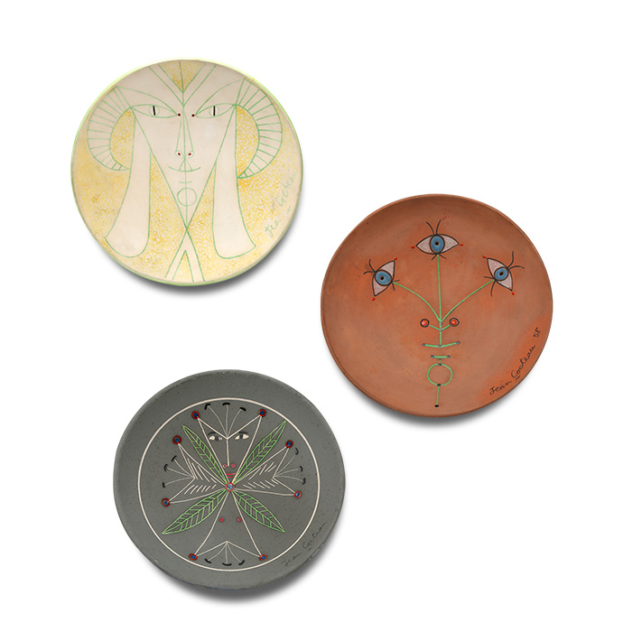 Jean Cocteau (1889-1963) & Atelier Madeline-Jolly, "Fleur aux yeux",  A terracotta plate with black oxide crayon and coloured glaze - 1958 (A.G.176) - Detail D5