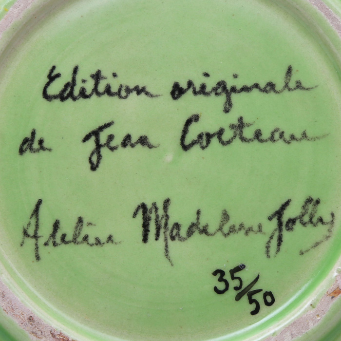 Jean Cocteau, "Tête de chèvre-pied sur jaune", céramique, décor peint, signé et numéroté, édition Atelier Madeline-Jolly, avec son certificat d'origine, de 1961 - Detail D4