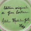 Jean Cocteau, "Tête de chèvre-pied sur jaune" ("Goat’s-foot head on yellow"), ceramic, painted decoration, signed and numbered, edition Atelier Madeline-Jolly with its certificate, of 1961 - Detail D4 thumbnail