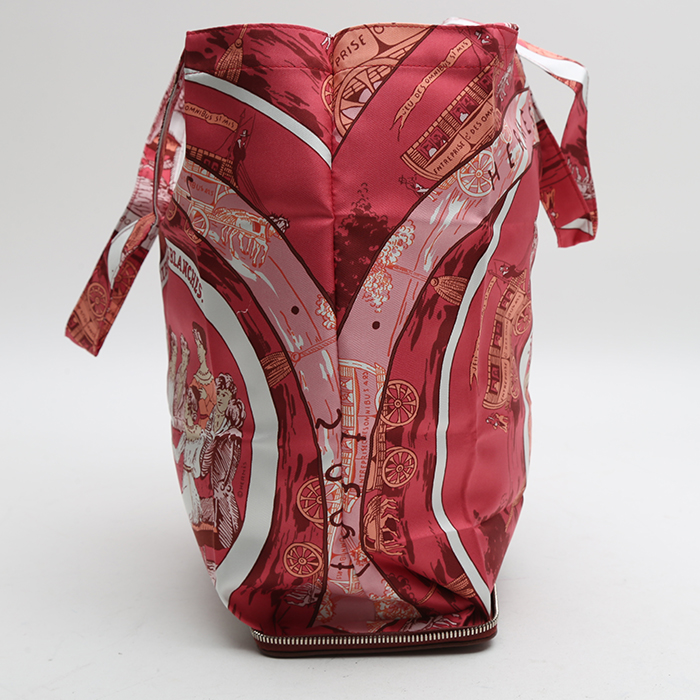 Hermès  Silky Pop - Shop Bag shopping bag  in red printed canvas  and red H togo leather - Detail D6