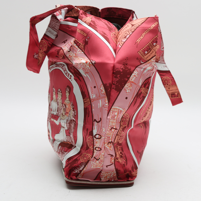 Hermès  Silky Pop - Shop Bag shopping bag  in red printed canvas  and red H togo leather - Detail D7