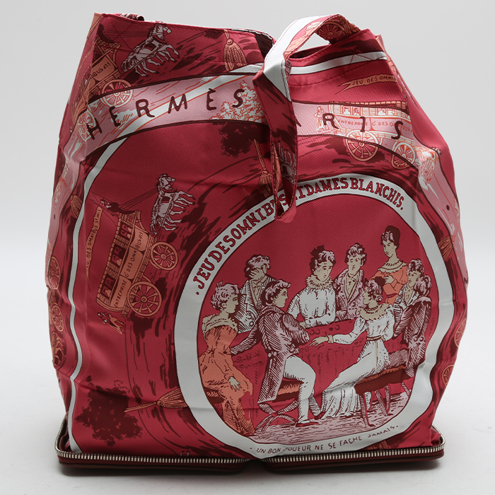 Hermès  Silky Pop - Shop Bag shopping bag  in red printed canvas  and red H togo leather - Detail D8