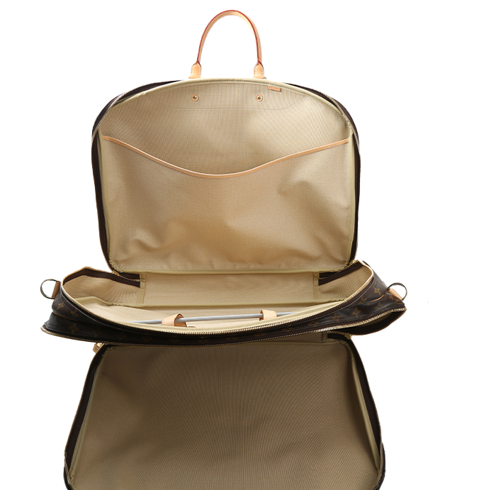 Sac de voyage Louis Vuitton Alize en toile monogram marron et cuir naturel - Detail D2