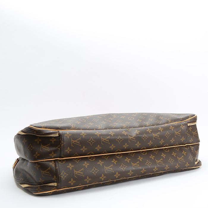 Sac de voyage Louis Vuitton Alize en toile monogram marron et cuir naturel - Detail D4