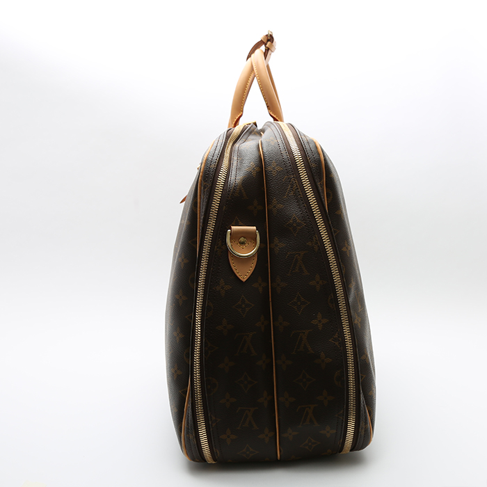 Sac de voyage Louis Vuitton Alize en toile monogram marron et cuir naturel - Detail D5
